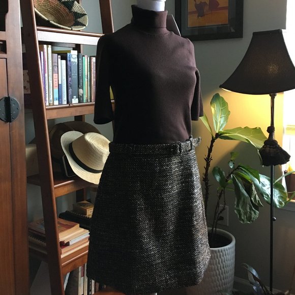 THEORY Tweed Knit Turtleneck Dress in Brown Mixed Media Size Large New - Picture 5 of 7
